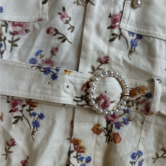 House of Harlow 1960 linen floral romper with pearl belt detail buckle sz 12 - Picture 3 of 13